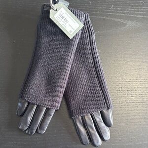 All Saints Classic Black Knit and Leather Gloves - Women